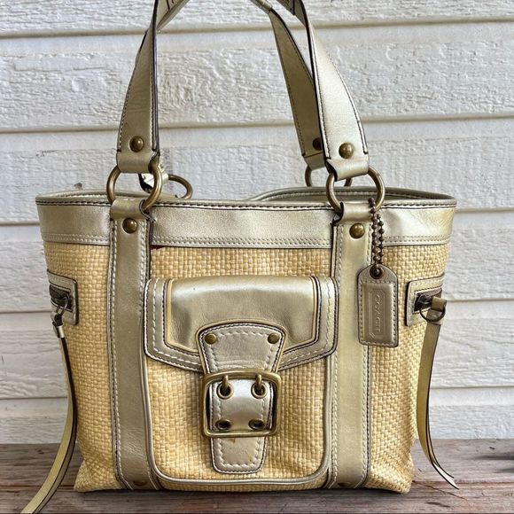 Coach Handbags - COACH Legacy Straw Bleecker Metallic XL Summer Tote 113